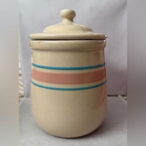 McCoy Canister #135 USA 7.5” Pottery Pink & Blue Stripe w/ lid